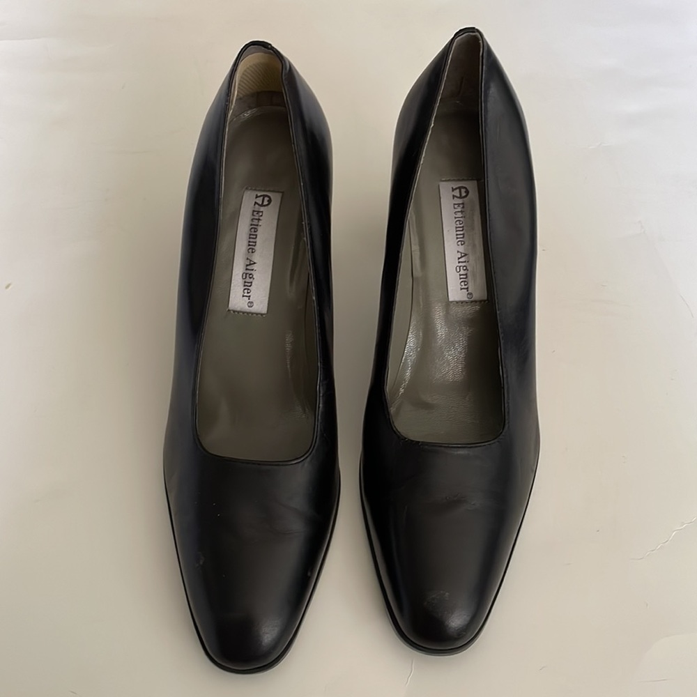 Etienne aigner black leather pumps heels size 8.5 - Picture 2 of 9